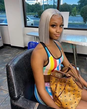 Peluca de cabello humano 180% gris para mujer, pelucas de cabello humano con encaje frontal BOB corto, brasileño, Remy, transparente, prearrancado