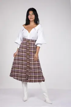 

Blue White Plaid Stamp Skirt