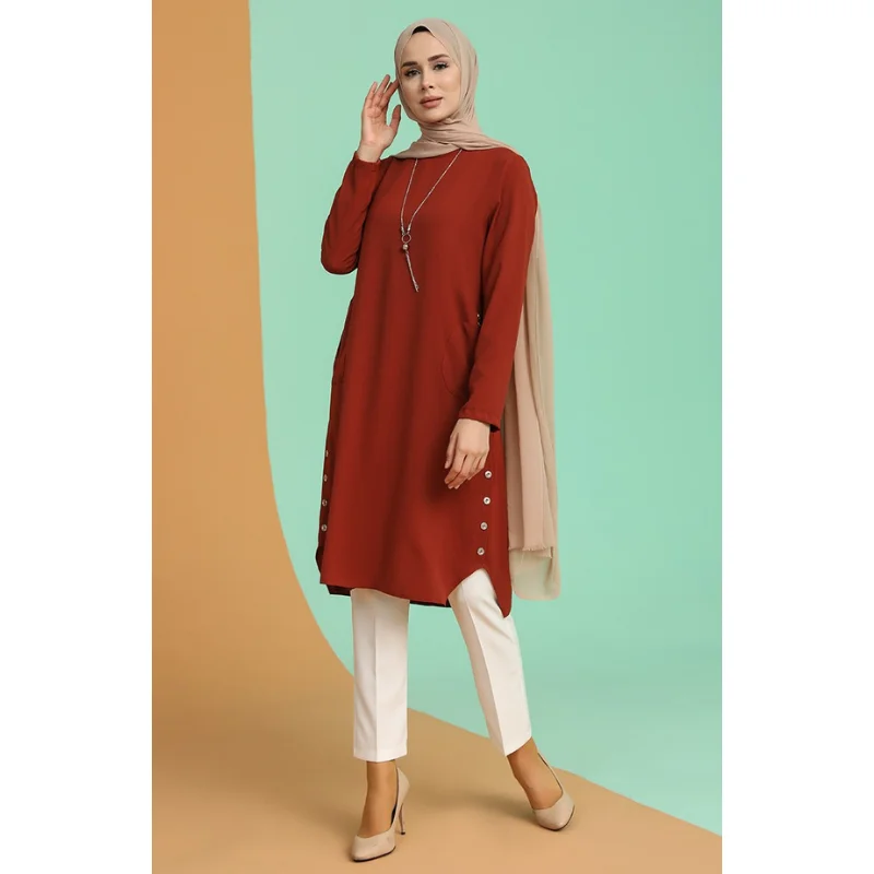 

Мусульманская женская мода Туника + ожерелье индейка Закрытая Женская мода с длинным рукавом до воротника и удобная носка 4 сезона