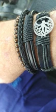 Vnox 4 unids/set envoltura trenzada pulseras de cuero para hombres Vintage Árbol de la vida amuleto timón cuentas de madera étnica muñequera Tribal