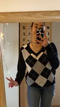 HEYounGIRL otoño negro V cuello de punto Vintage suéter Casual Argyle Jersey escocés mujeres Y2K estilo Preppy Jersey manga larga 2021