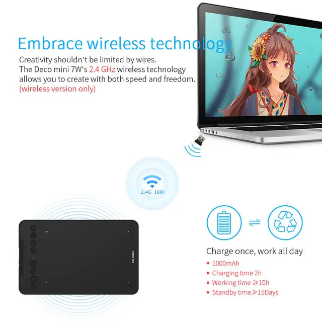 XPPen Deco Mini7W Wireless Drawing Tablet 7*4 Inch Graphics Tablet With 60 Tilt 8192 Levels for Windows Mac Android Art Design 2