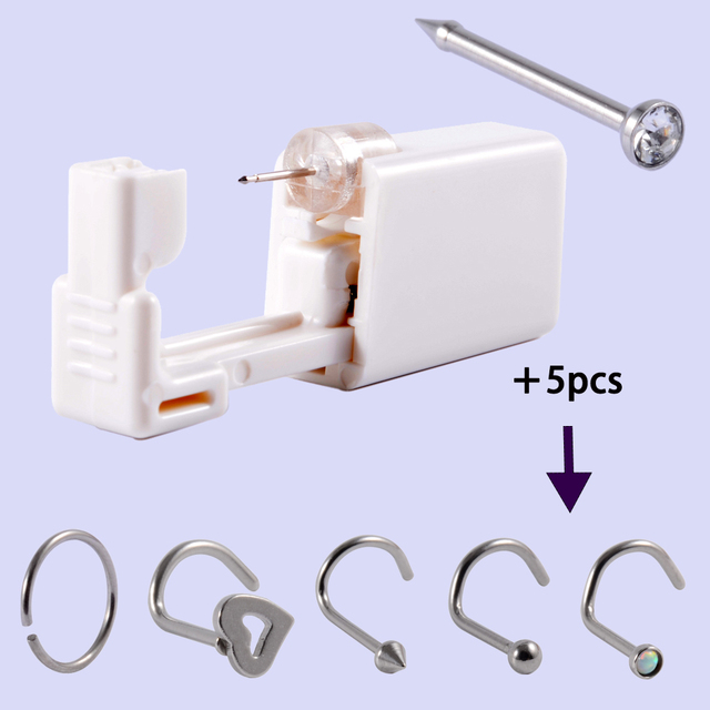 Safe Sterile Piercing Unit For Nose Studs Piercing Gun Piercer Tool with Replacement Nose Stud Body Piercing Jewelry