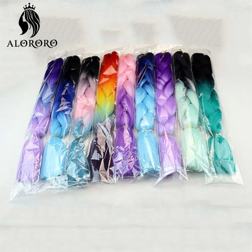 Jumbo Braid Hair Extensions Green Synthetic Braiding Hair 24 Inch Afro Blue Pink Purple Blonde Ombre Hair For Braids Alororo