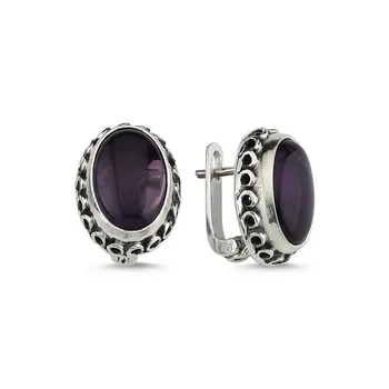 

Teleplus Amethyst Stone Handwork Earrings 925 Sterling Silver