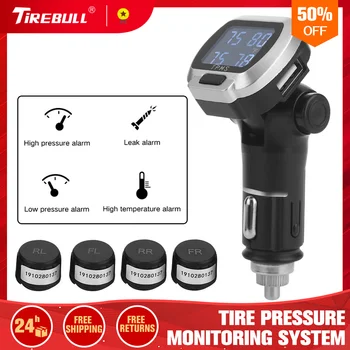 

8Bar Car TPMS Cigarette Lighter Tire Temperature And Pressure Monitoring System 4pcs External Sensor TWS302 LCD Color Screen