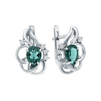 

Silver earrings with cubic zirconia and tourmaline imitation sunlight sample 925