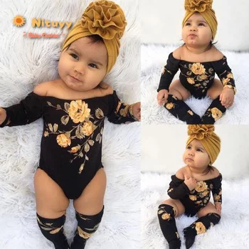 

Baby Girl Clothes 3PCS Set Newborn Off Shoulder Flower Romper +2 Leg Warmers Socks Outfits Clothes