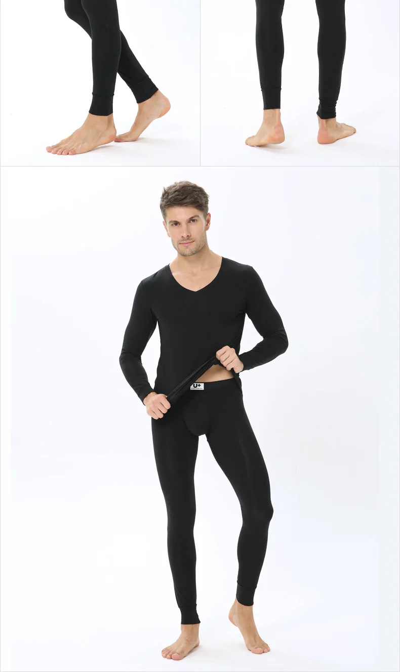 52025 Men Thermal Underwear Silky Soft Modal V-neck Long Johns  Comfortable Base Layer Close Fit Sexy Look Thermals For Men men's thermal underwear sets