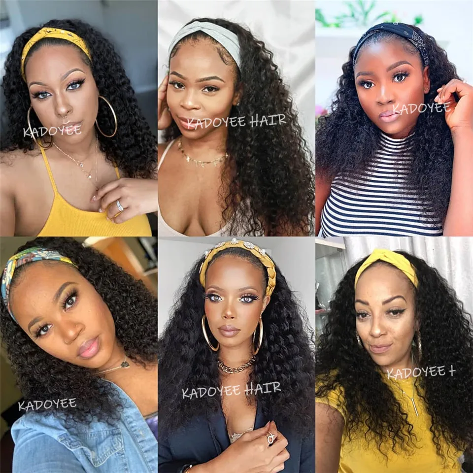 Curly Hair Headband Wig Human Hair Super Easy Half Wig Brazilian Remy Hair Headband Wigs Full Machine Made Wigs 180% For Women-07
