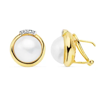 

Earrings 18k gold 15mm. Japanese beads cultured fence [AC0926]