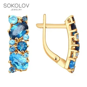 

Sokolov drop earrings with stones in gold with blue topaz, fashion jewelry, 585, women's male, long earrings
