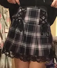 Faldas plisadas Y2K para mujer, faldas plisadas a rayas negras y rosas, Tank Cute Sweet Girls, falda para la escuela a cuadros con cordones, Mini guantes góticos, falda de encaje