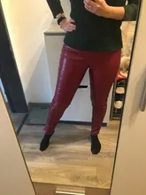 Trousers Pencil-Pants Faux-Leather Skinny High-Wasited Fleece Stretchable Autumn Women