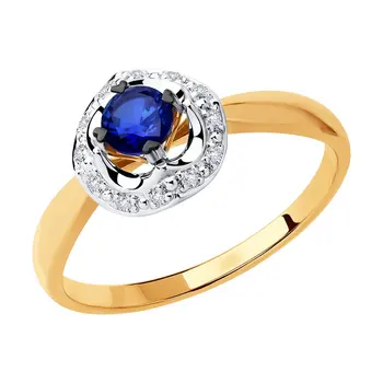 

Sokolov ring in combined gold with diamonds and blue corundum (Sint.), fashion jewelry, 585, women's male