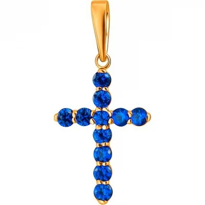 ЭСТЕТ Крестик с 11 шпинелью из серебра позолотой | Украшения и аксессуары