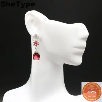 

31x9mm Elegant 4.2g Created Pink Raspberry Rhodolite Garnet Natural CZ Gift For Woman's 925 Sterling Silver Earrings