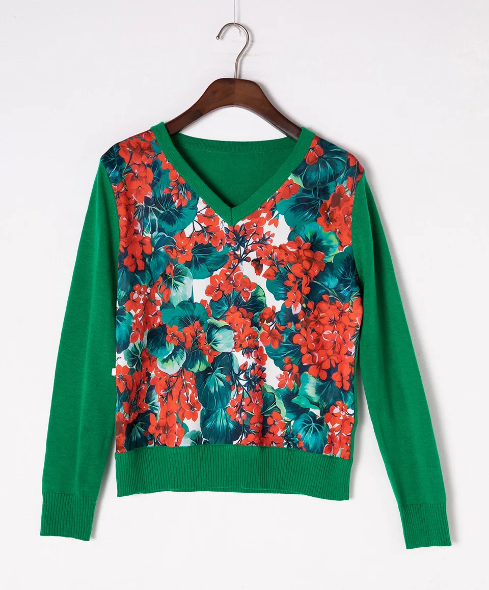 2019 весенне-осенний женский модный свитер, пуловер с v-образным вырезом и длинным рукавом, эластичный Женский вязаный свитер с принтом