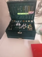 WE New-estuche de 3 capas con broche verde para mujer, organizador de joyería, anillo grande, collar, soporte de maquillaje, caja de joyería de terciopelo con cerradura