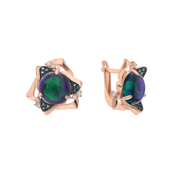 

Silver earrings with cubic zirconia and Opals synthetic sunlight sample 925