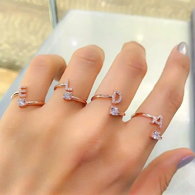 

New Rosegold Letter Silver Trend Letter Ring