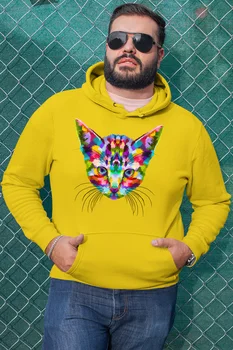 

Angemiel Wear Colorful Cat Yellow Men 'S Hooded Sweatshirt