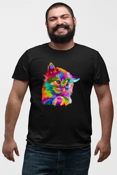 

Angemiel Wear Cute Colorful Cat Black Men 'S Cotton Big Size T-Shirt