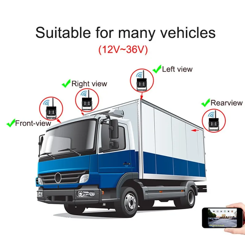 HD Truck Reversing Camera Wireless Rear View Camera WiFi Rreversing Camera 170° Wide Angle Night Vision Bus Truck Cam Waterproof dashboard camera for car