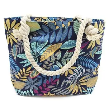 

Shopper bag with rope handle-blue flowers