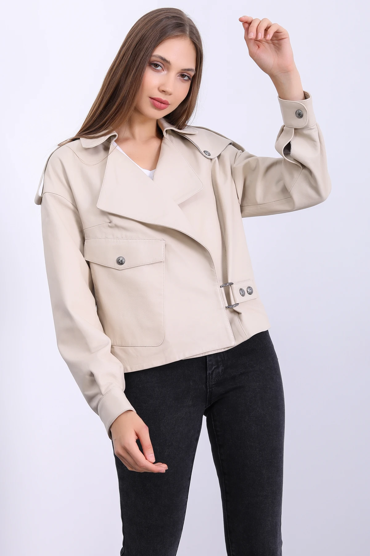 

New Styled,Elegant Women's Spring Jacket Fashion Genuine Sheepskin Coat Motorcycle Leather Jacket Lady Casual Autumn Biker Beige