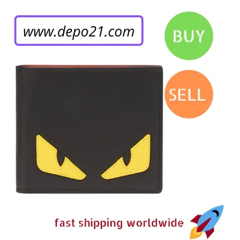 

Famous Luxury Fashion Designer Brand Multicolour Card Holder Black leather bi-fold Bag Bugs motif wallet
