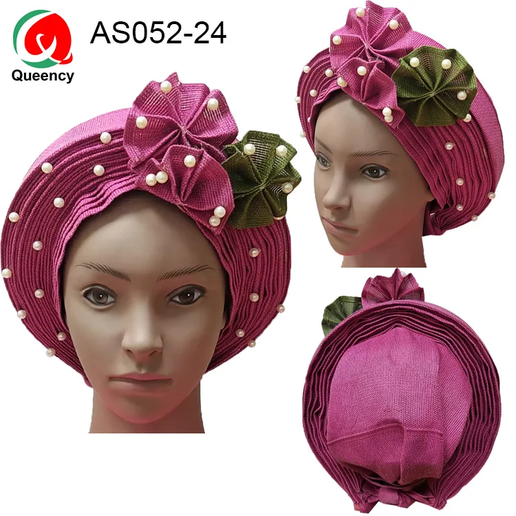 AS052 DHL- дизайн ASO OKE повязка на голову с бисером Авто Африканский Цветочный гель женщины в нигерийском стиле головной убор для свадьбы и вечеринки - Цвет: AS052-24