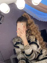 Coleta de pelo largo ondulado vigoroso para mujer, coleta sintética con cordón, coleta para mujer negra