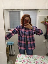 Plaid Shirts Blouses Oversized Women Top Long-Sleeve Blusas Loose Casual Cotton Ladies