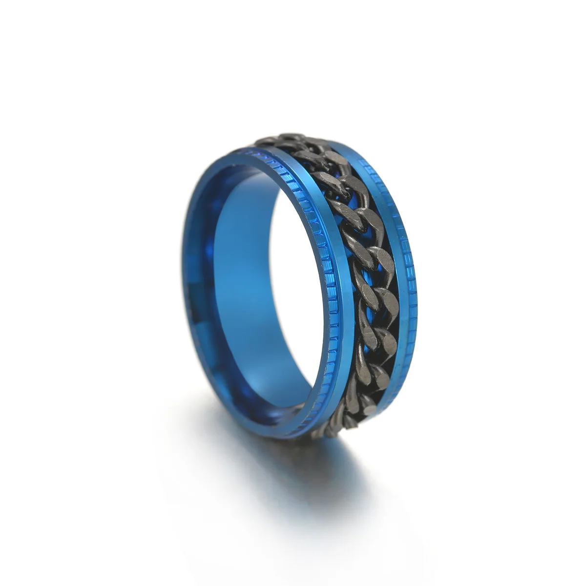 Men's Black Stainless Steel Roman Numeral Chain Spinner Ring