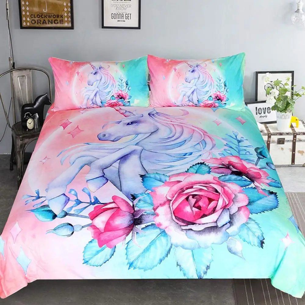 

Sleepwish Unicorn Bedding Teen Magical Horse Rose Bedspreads 3 Piece Rose Pink Blue Bedding Unicorn Lovers Bedding Duvet Doona C