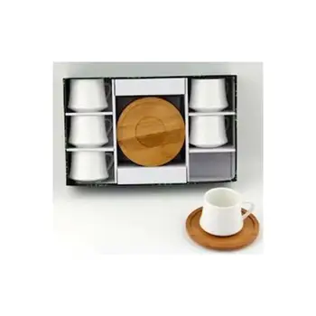 

Lavin Porcelain Bamboo Plate Set of 6 Coffee Cups + 6 Plates Turkish Coffee Espresso