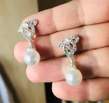 GRACE JUN-pendientes de perlas de imitación para mujer, aretes con diamantes de imitación, pendientes sin perforación