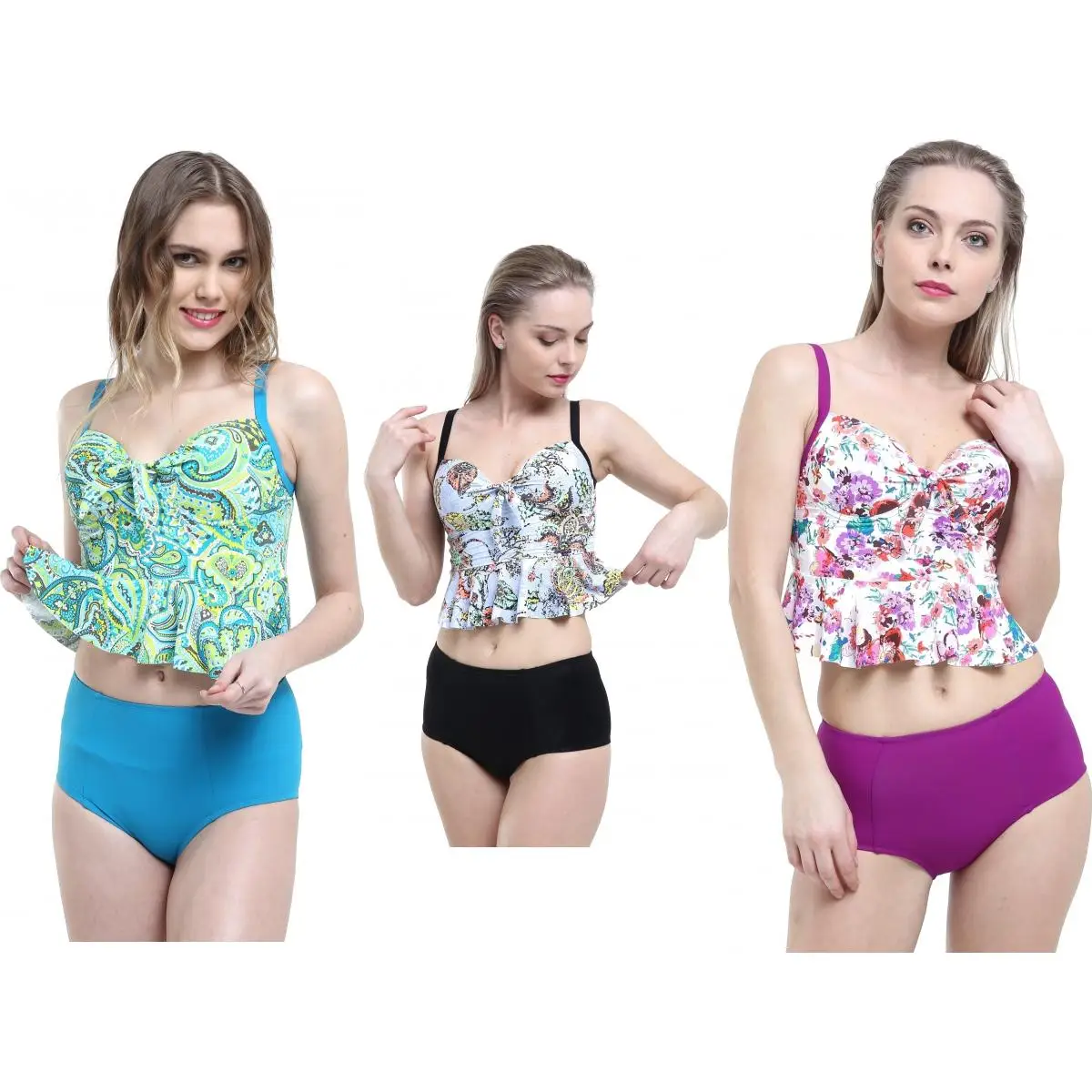 

Argisa 5055 High Waist Patterned Ruffle Tankini Made in Turkey