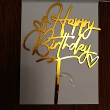 Nuevo Topper para tarta de feliz cumpleaños de corazón de oro rosa de cumpleaños adorno acrílico para pastel de cumpleaños adornos de pastel de fiesta bebé ducha