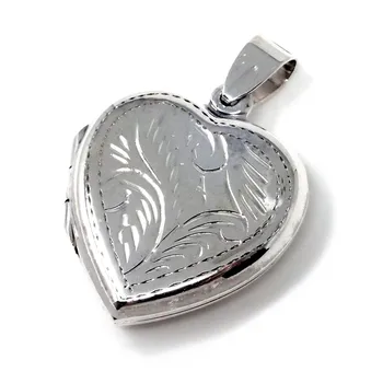 

Pendant 925 Sterling silver m locket heart 24mm. Smooth carved both sides equal open