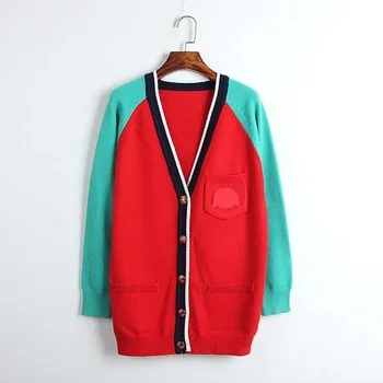 

NiceMix Preppy Style Loose Cardigan Sweater Women 2020 V-neck Single Breasted Embroidery Pocket Patchwork Winter Jumper Coat pul