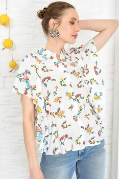

Trend Alacati Style Women Patterned Flounces Woven Shirt DNZ-3159