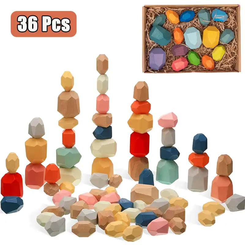 5 36個子供の木製カラージェンガビルディングブロック知育玩具クリエイティブ積層したゲーム虹木製おもちゃ 木製ブロック Aliexpress