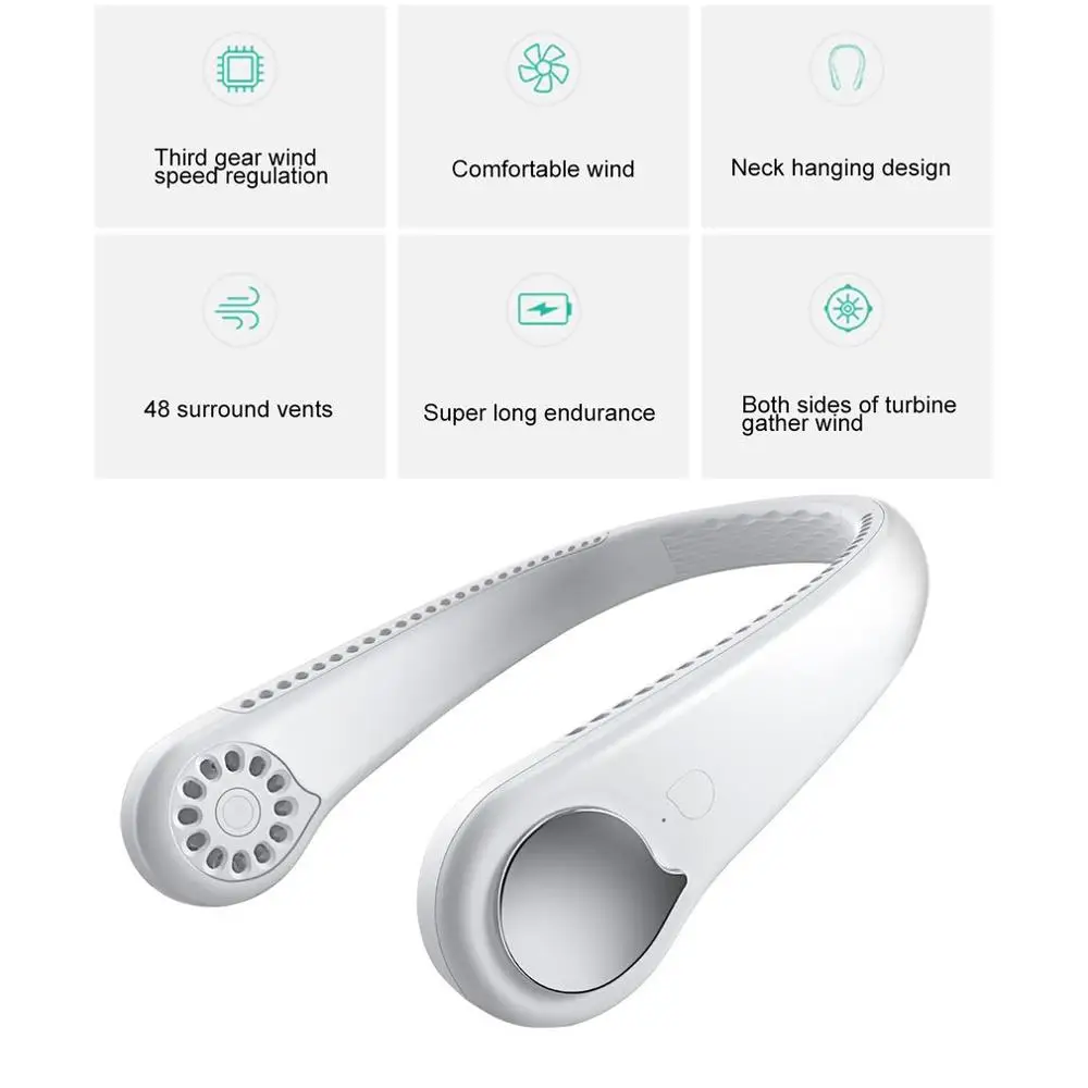 

2020 Mini USB Portable Neck Fan With Rechargeable Battery Ultra quiet wind Wearable Fan handheld Air Cooler Conditioner Outdoor