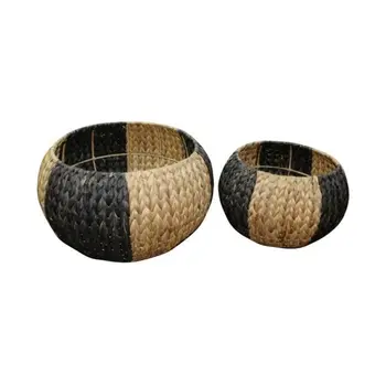 

Set of 2 round pots braided two-color-Ø 28/24 x H 20 cm and Ø 38 / Ø 45 x H 25 cm-Black and brown lifelike