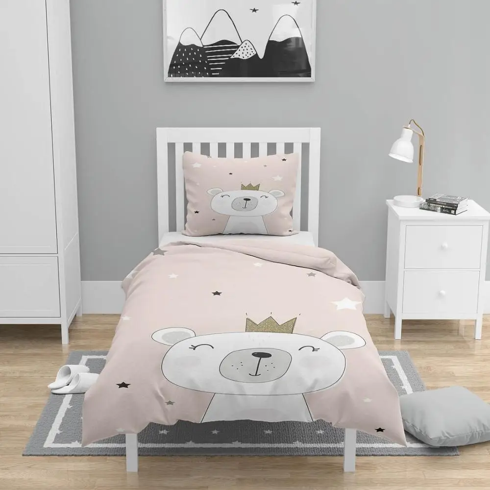 ^*Best Offers Else 4 Pcs Pink White Princess Bear Nordec 3D Print Cotton Satin Chidren Kids Duvet Cover Bedding Set Pillow Case Bed Sheet