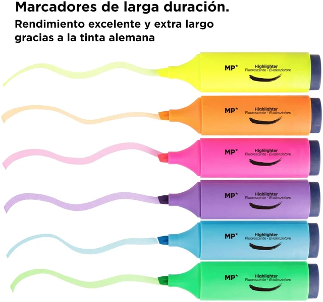 MP® 6 UDS Marcadores Fluorescentes Subrayadores , 2/5mm, Punta Biselada,  Marcador MULTICOLOR, Blíster Lote Estuche de 6 UNIDADES - AliExpress