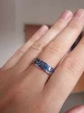 Thaya-Anillo de plata de primera ley con forma de luna para mujer, sortija de compromiso, plata esterlina 925, esmalte, forma de estrella del cielo, Van Gogh