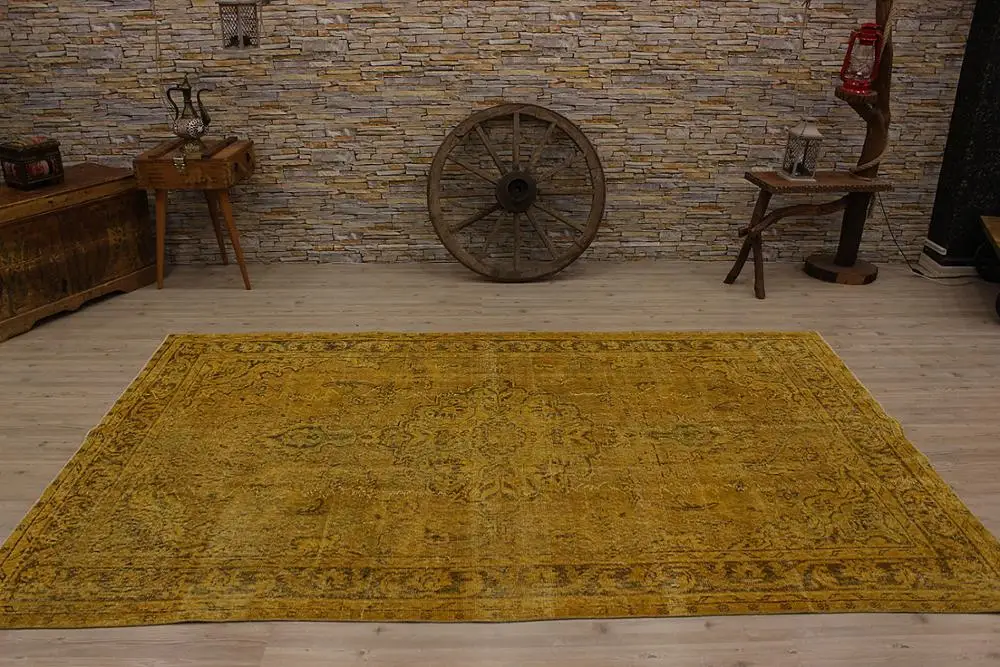 Желтый турецкий коврик ручной работы, шерсть винтажный ковер, декоративный коврик турецкий желтый килим